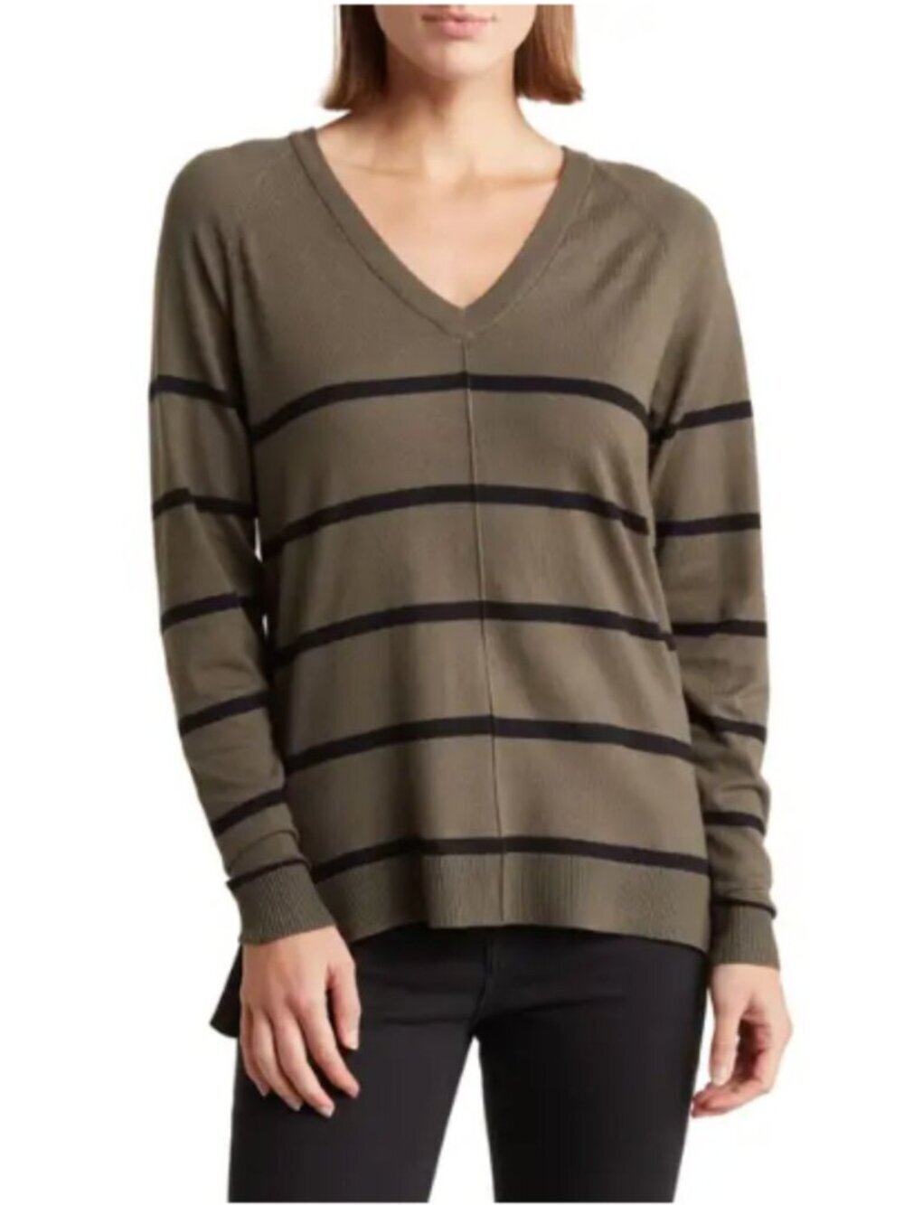 BOBEAU Stripe V-Neck Sweater M